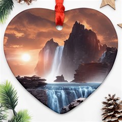 Water Waterfall Nature River Lake Planet Fantasy Ornament (heart) by Uceng