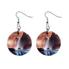 Water Waterfall Nature River Lake Planet Fantasy Mini Button Earrings by Uceng