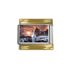 Water Waterfall Nature River Lake Planet Fantasy Gold Trim Italian Charm (9mm)