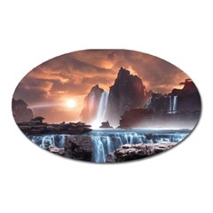 Water Waterfall Nature River Lake Planet Fantasy Oval Magnet by Uceng