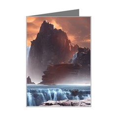 Water Waterfall Nature River Lake Planet Fantasy Mini Greeting Card