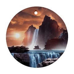 Water Waterfall Nature River Lake Planet Fantasy Round Ornament (two Sides) by Uceng