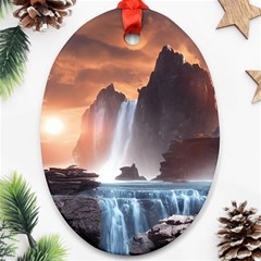 Water Waterfall Nature River Lake Planet Fantasy Oval Ornament (two Sides)