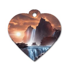 Water Waterfall Nature River Lake Planet Fantasy Dog Tag Heart (one Side) by Uceng