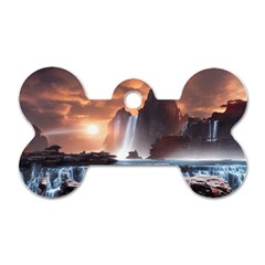 Water Waterfall Nature River Lake Planet Fantasy Dog Tag Bone (two Sides) by Uceng