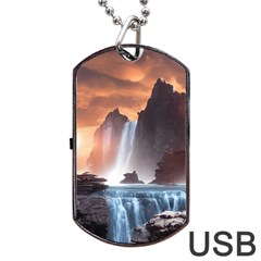 Water Waterfall Nature River Lake Planet Fantasy Dog Tag Usb Flash (one Side) by Uceng