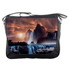 Water Waterfall Nature River Lake Planet Fantasy Messenger Bag by Uceng