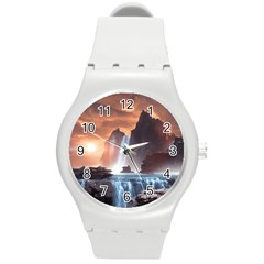 Water Waterfall Nature River Lake Planet Fantasy Round Plastic Sport Watch (m) by Uceng