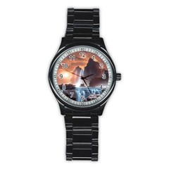 Water Waterfall Nature River Lake Planet Fantasy Stainless Steel Round Watch by Uceng