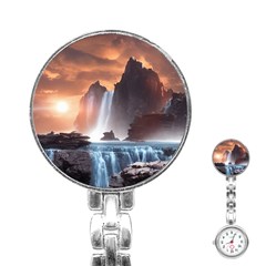 Water Waterfall Nature River Lake Planet Fantasy Stainless Steel Nurses Watch by Uceng