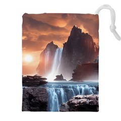 Water Waterfall Nature River Lake Planet Fantasy Drawstring Pouch (4xl) by Uceng