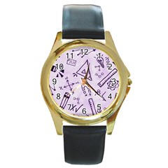 Science Research Curious Search Inspect Scientific Round Gold Metal Watch by Uceng