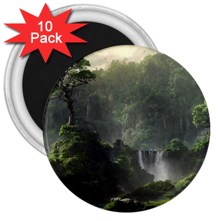 Waterfall River Fantasy Dream Planet Matte 3  Magnets (10 pack) 