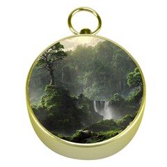 Waterfall River Fantasy Dream Planet Matte Gold Compasses by Uceng