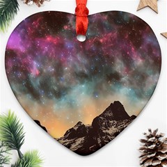 Mountain Space Galaxy Stars Universe Astronomy Heart Ornament (two Sides) by Uceng