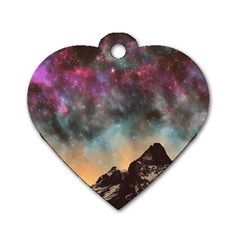 Mountain Space Galaxy Stars Universe Astronomy Dog Tag Heart (one Side) by Uceng