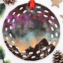 Mountain Space Galaxy Stars Universe Astronomy Ornament (round Filigree) by Uceng