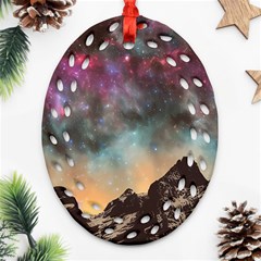 Mountain Space Galaxy Stars Universe Astronomy Ornament (oval Filigree) by Uceng