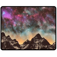 Mountain Space Galaxy Stars Universe Astronomy Double Sided Fleece Blanket (medium) by Uceng