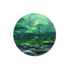 River Forest Woods Nature Rocks Japan Fantasy Rubber Round Coaster (4 Pack) by Uceng