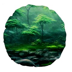 River Forest Woods Nature Rocks Japan Fantasy Large 18  Premium Flano Round Cushions by Uceng