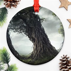 Trees Forest Woods Drawing Fantasy Dream Round Ornament (two Sides) by Uceng