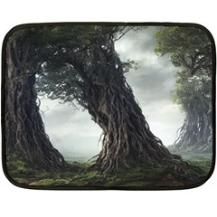 Trees Forest Woods Drawing Fantasy Dream Fleece Blanket (mini) by Uceng