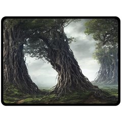 Trees Forest Woods Drawing Fantasy Dream Fleece Blanket (large) by Uceng