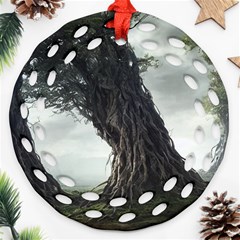 Trees Forest Woods Drawing Fantasy Dream Round Filigree Ornament (two Sides) by Uceng