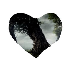 Trees Forest Woods Drawing Fantasy Dream Standard 16  Premium Heart Shape Cushions by Uceng