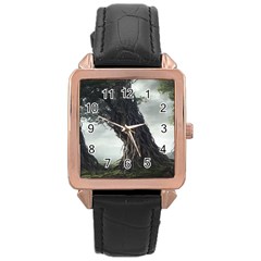 Trees Forest Woods Drawing Fantasy Dream Rose Gold Leather Watch  by Uceng