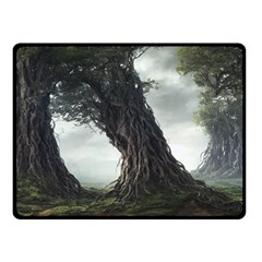 Trees Forest Woods Drawing Fantasy Dream Double Sided Fleece Blanket (small) by Uceng