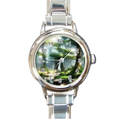 Forest Wood Nature Lake Swamp Water Trees Round Italian Charm Watch by Uceng