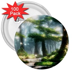 Forest Wood Nature Lake Swamp Water Trees 3  Buttons (100 Pack)  by Uceng