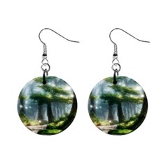 Forest Wood Nature Lake Swamp Water Trees Mini Button Earrings by Uceng