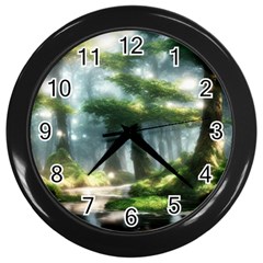 Forest Wood Nature Lake Swamp Water Trees Wall Clock (black) by Uceng