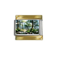 Forest Wood Nature Lake Swamp Water Trees Gold Trim Italian Charm (9mm)