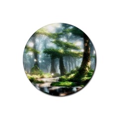 Forest Wood Nature Lake Swamp Water Trees Rubber Round Coaster (4 Pack) by Uceng