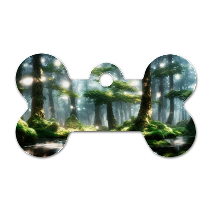 Forest Wood Nature Lake Swamp Water Trees Dog Tag Bone (One Side)