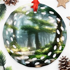 Forest Wood Nature Lake Swamp Water Trees Round Filigree Ornament (two Sides) by Uceng