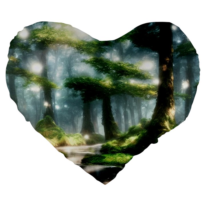 Forest Wood Nature Lake Swamp Water Trees Large 19  Premium Heart Shape Cushions