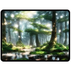 Forest Wood Nature Lake Swamp Water Trees Double Sided Fleece Blanket (large) by Uceng