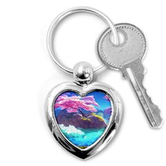 Fantasy Japan Mountains Cherry Blossoms Nature Key Chain (heart) by Uceng