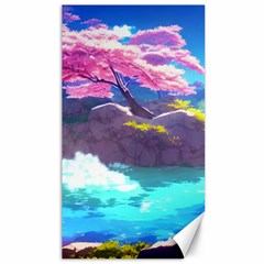 Fantasy Japan Mountains Cherry Blossoms Nature Canvas 40  X 72 