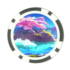 Fantasy Japan Mountains Cherry Blossoms Nature Poker Chip Card Guard by Uceng