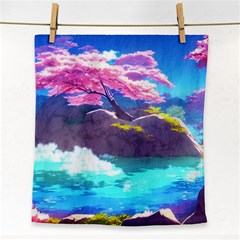 Fantasy Japan Mountains Cherry Blossoms Nature Face Towel by Uceng