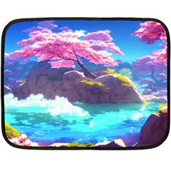 Fantasy Japan Mountains Cherry Blossoms Nature Fleece Blanket (mini) by Uceng