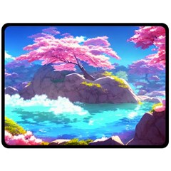 Fantasy Japan Mountains Cherry Blossoms Nature Fleece Blanket (large) by Uceng