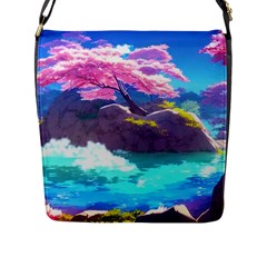 Fantasy Japan Mountains Cherry Blossoms Nature Flap Closure Messenger Bag (l) by Uceng