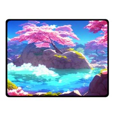 Fantasy Japan Mountains Cherry Blossoms Nature Double Sided Fleece Blanket (small)